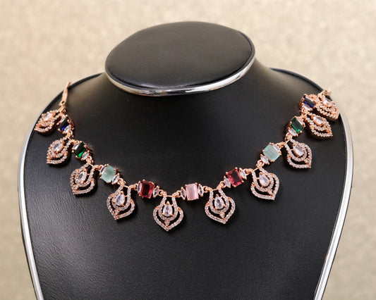 Multi colored rose gold necklace set