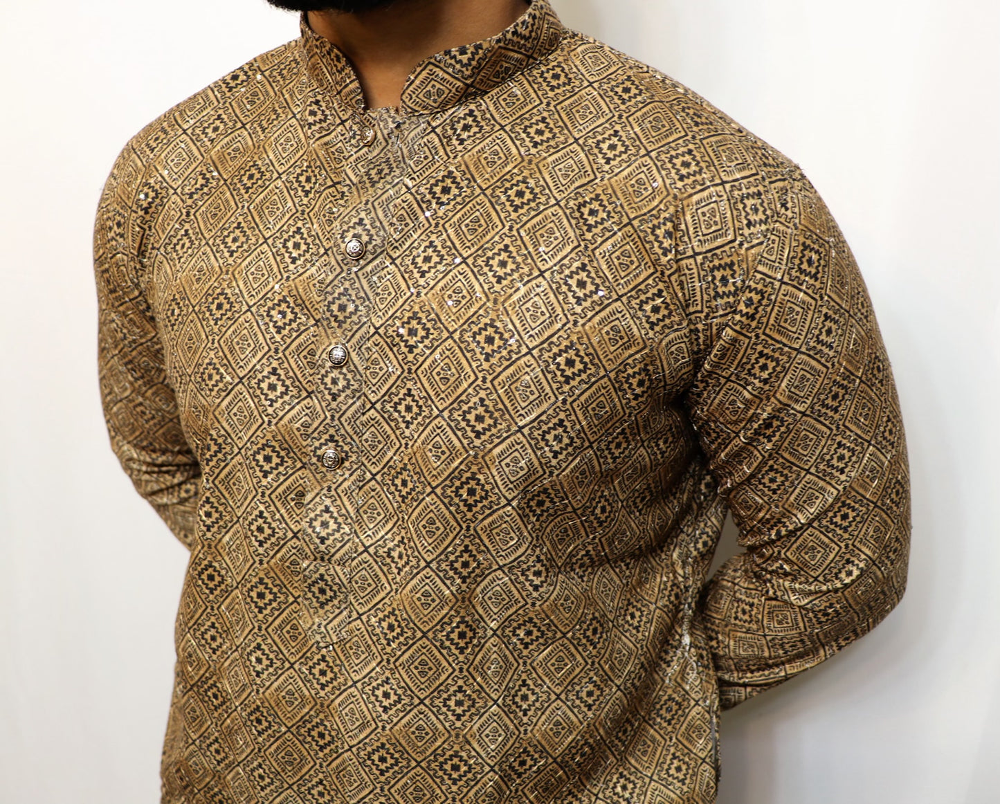 Brown and black sequence detail kurta set