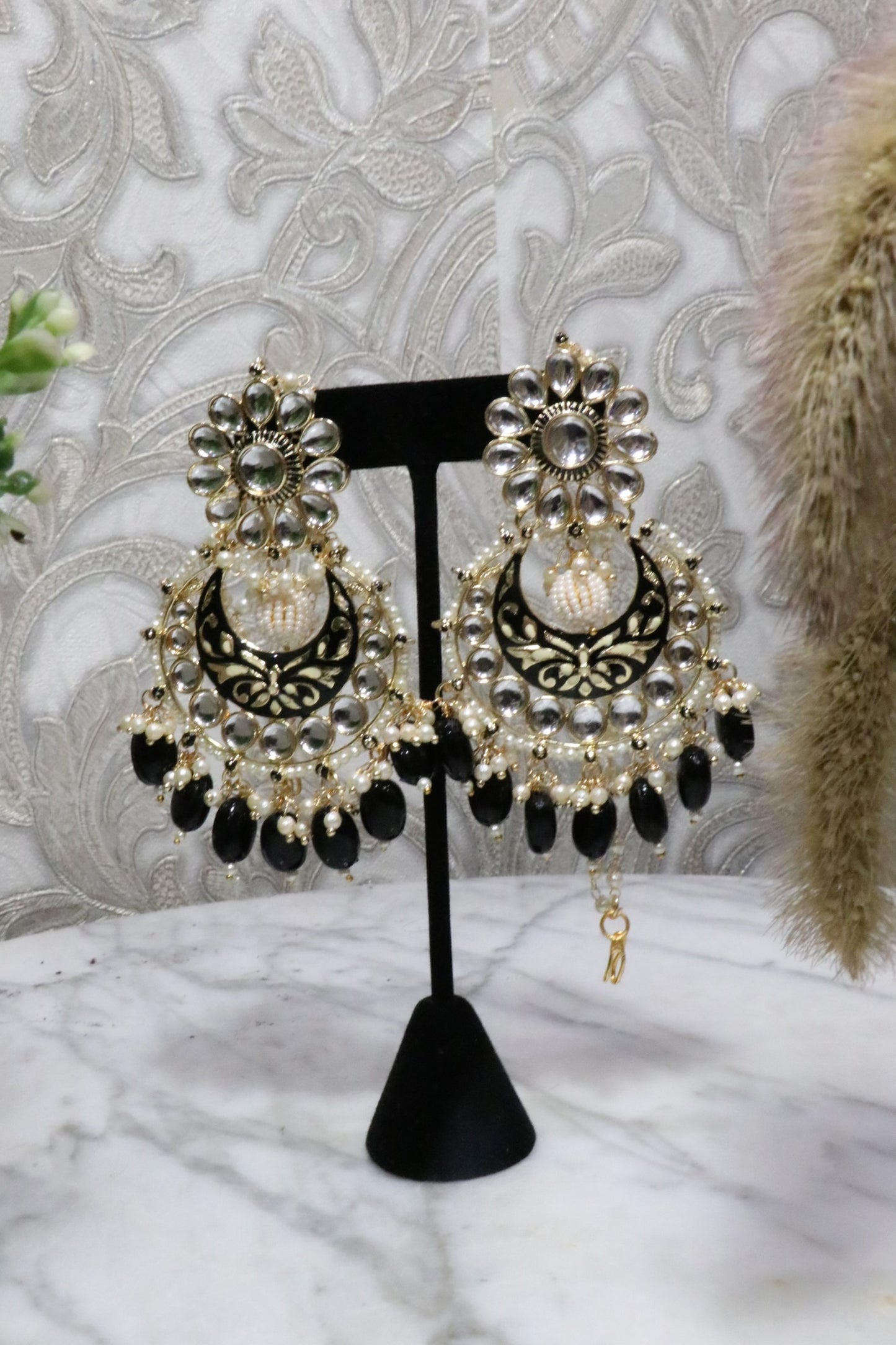 Oversized black bead earrings - Selina Habibti Attire
