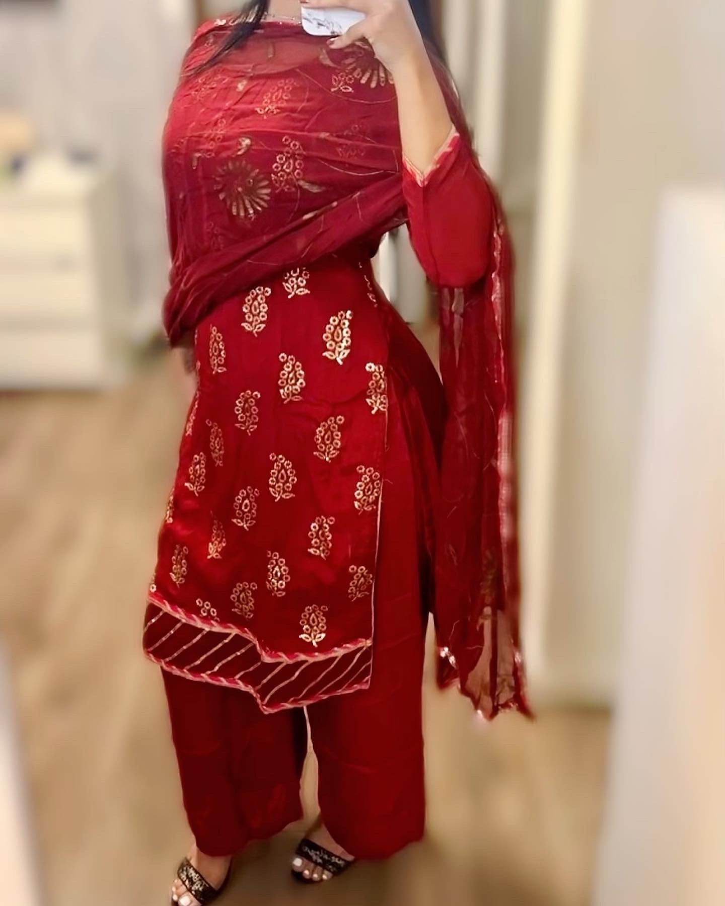Silk dark red suit