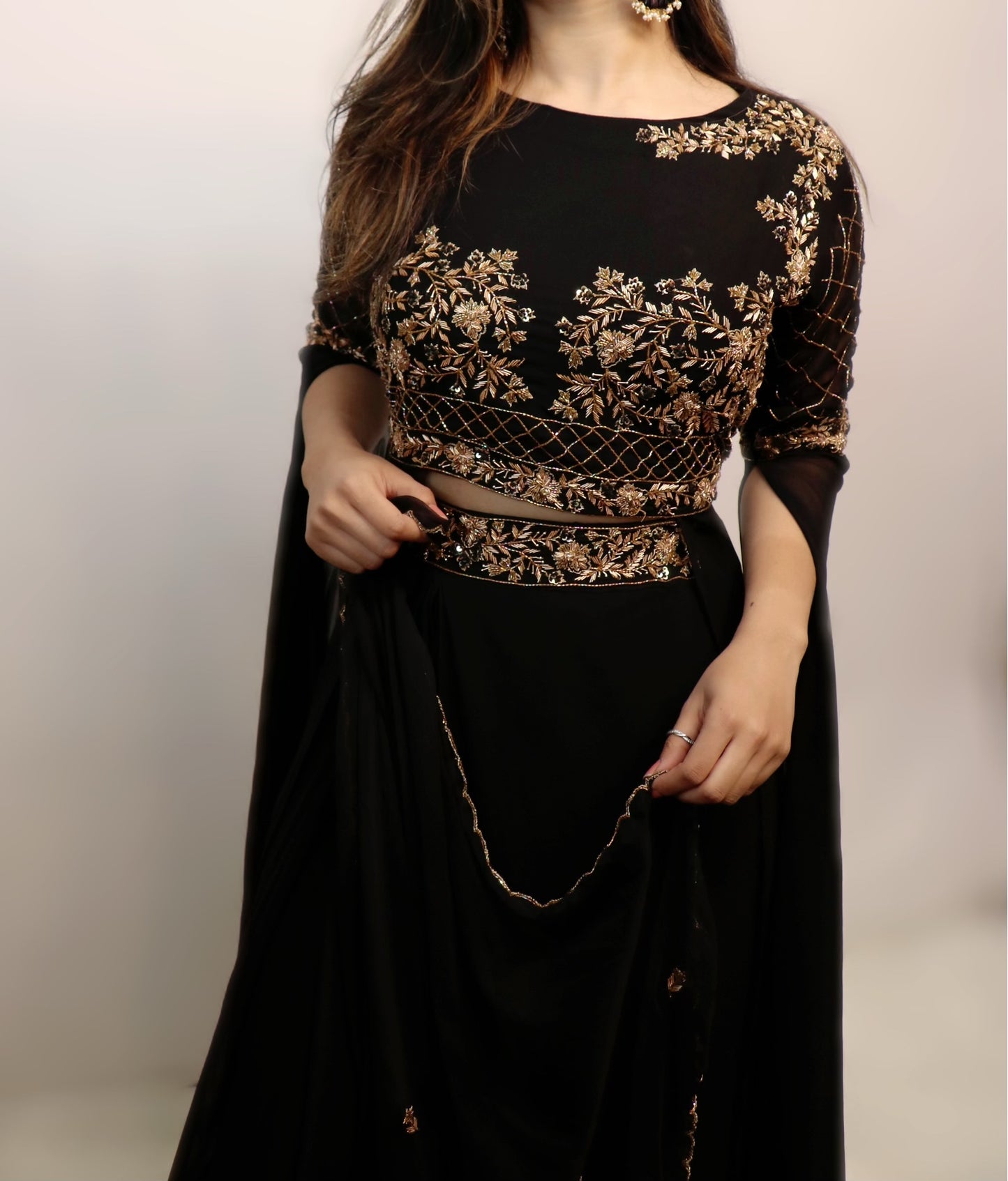 Black gold embellished beaded designer suit