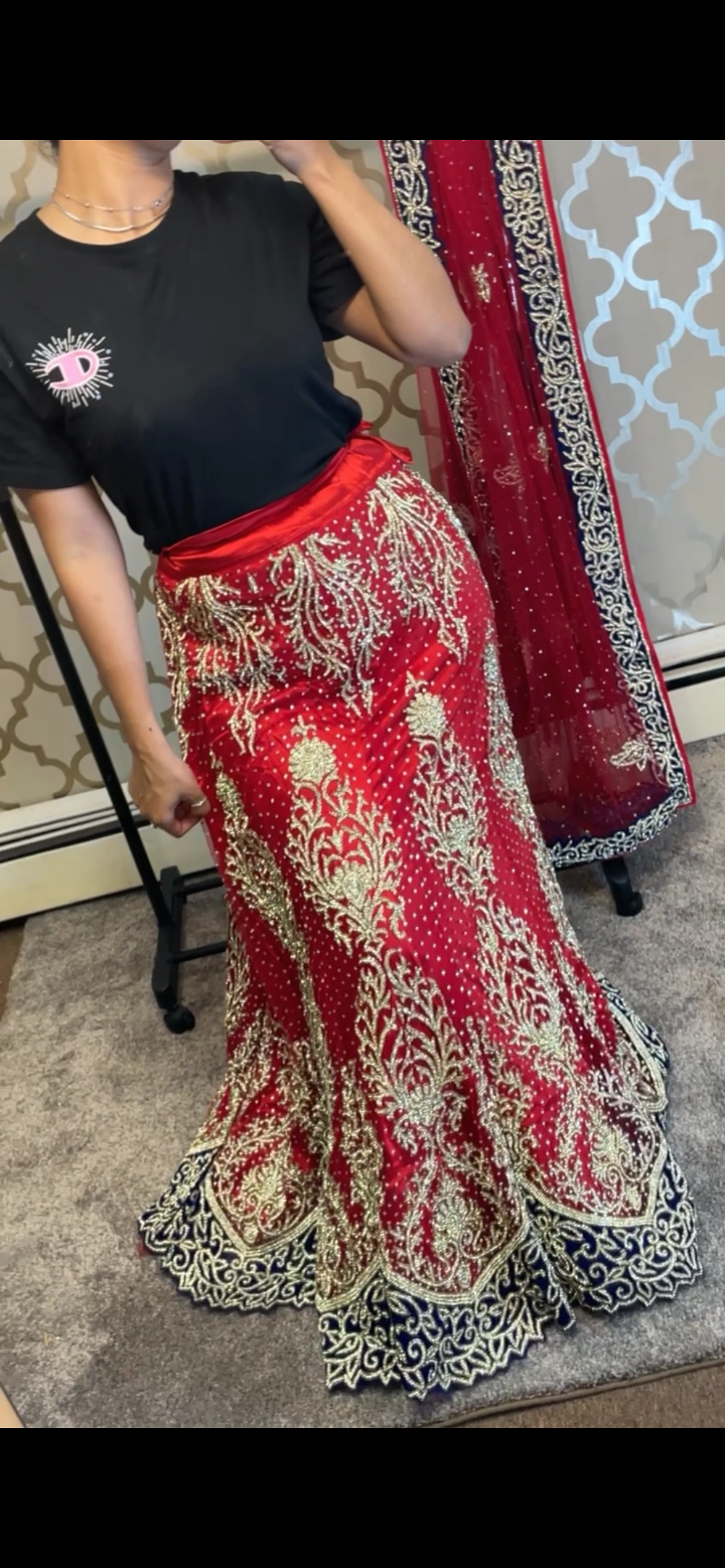 Heavy bridal stonework deep red & blue lehenga