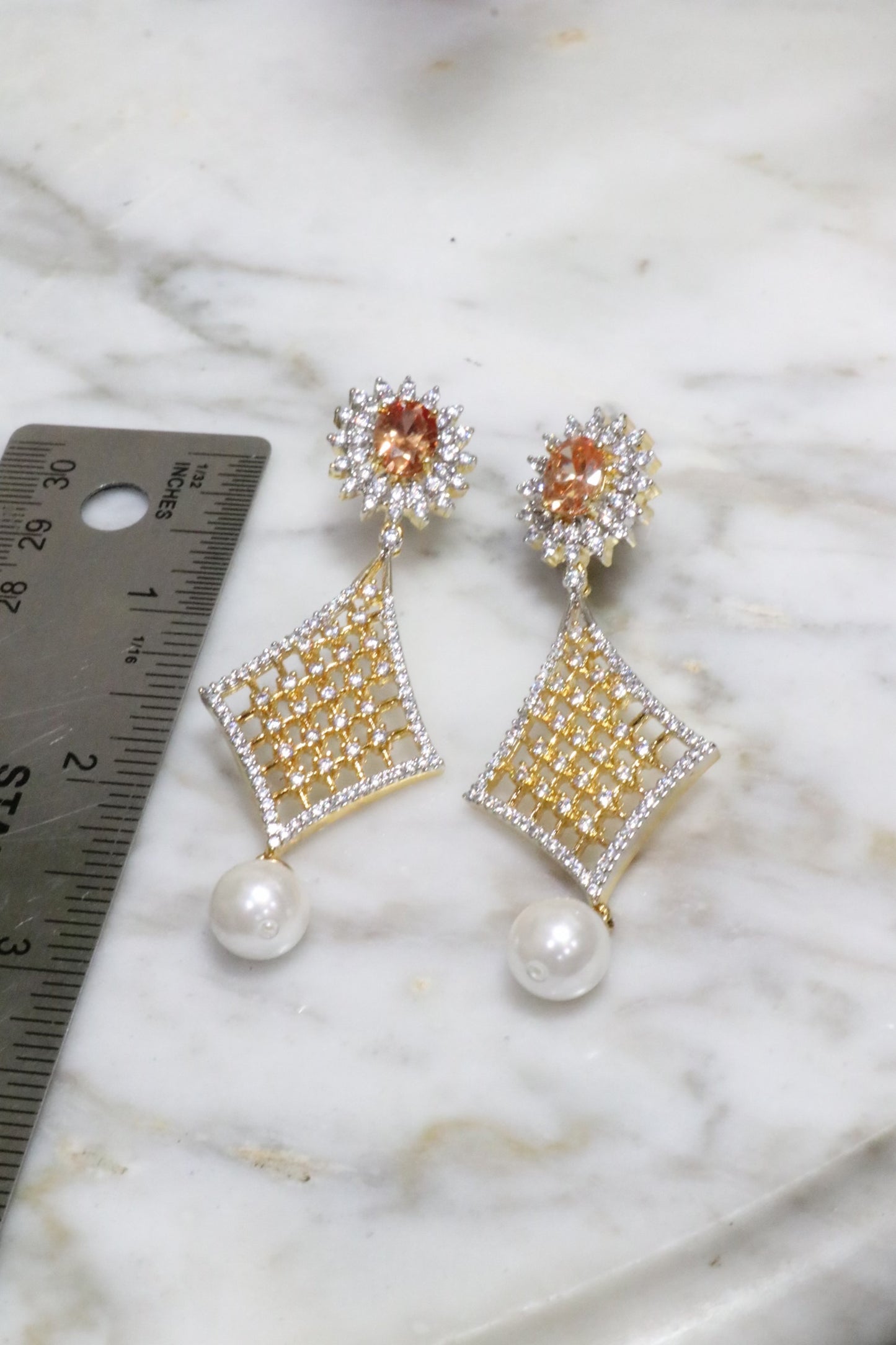 Champagne color pearl earrings - Selina Habibti Attire