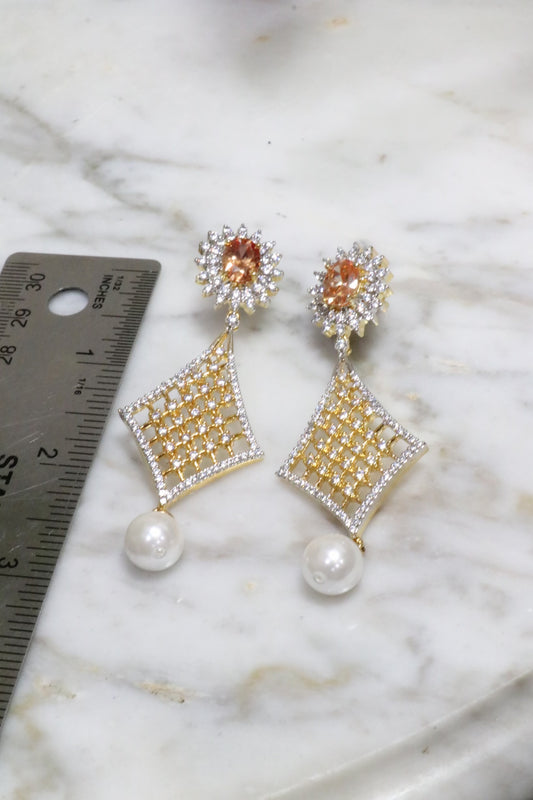 Champagne color pearl earrings - Selina Habibti Attire