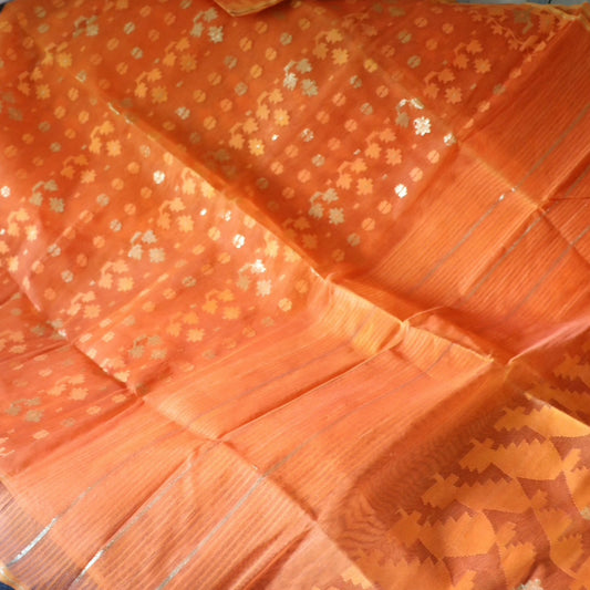 Traditional Dhaka made Jamdani saree Orange