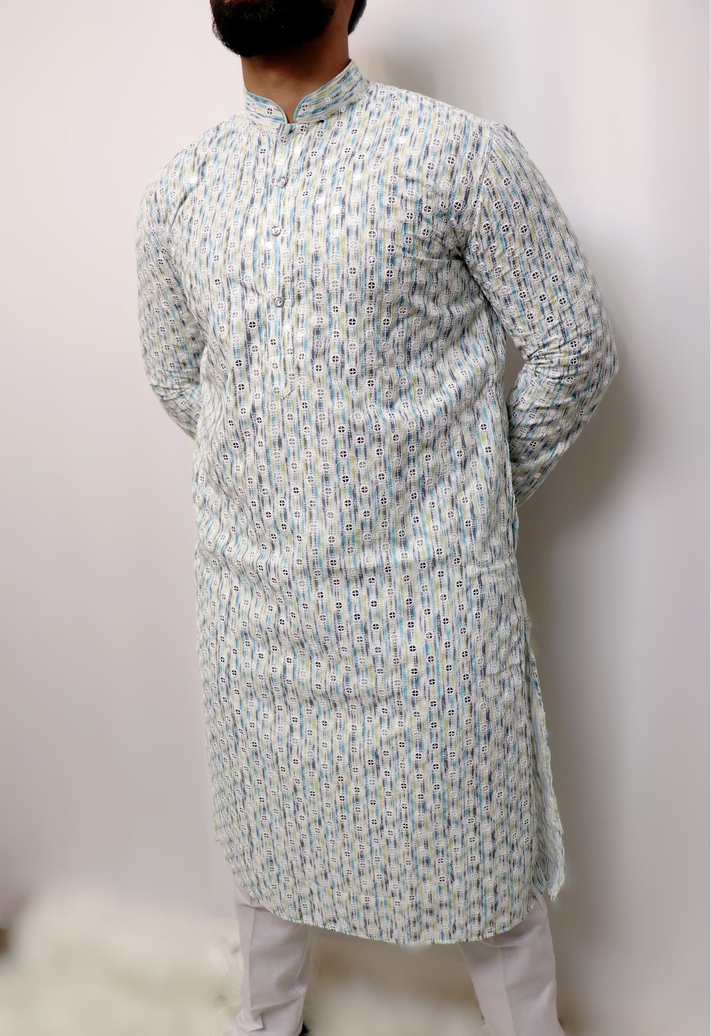 White tie dye sequence kurta set