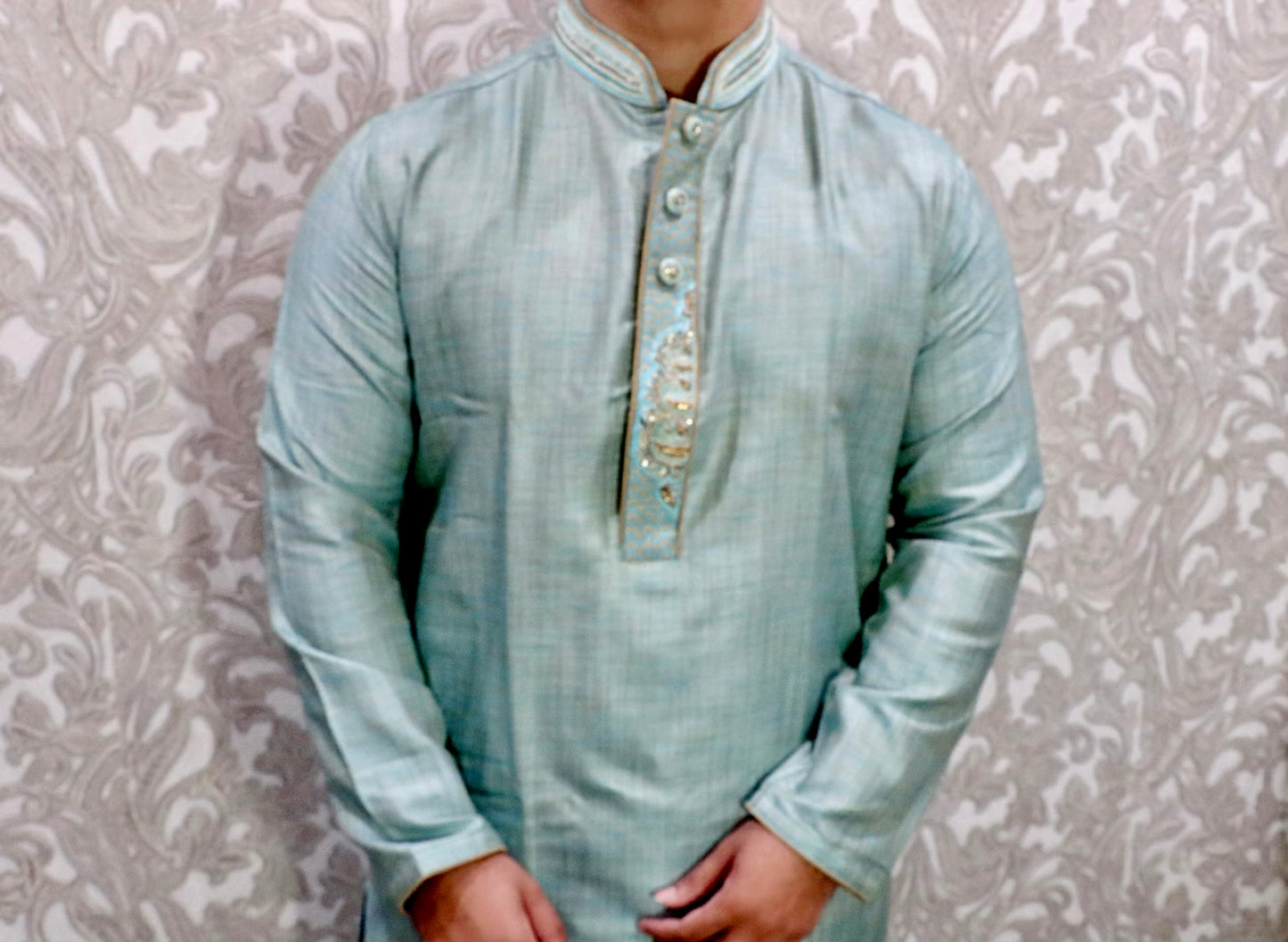 Light blue grey tone outwear kurta - Selina Habibti Attire