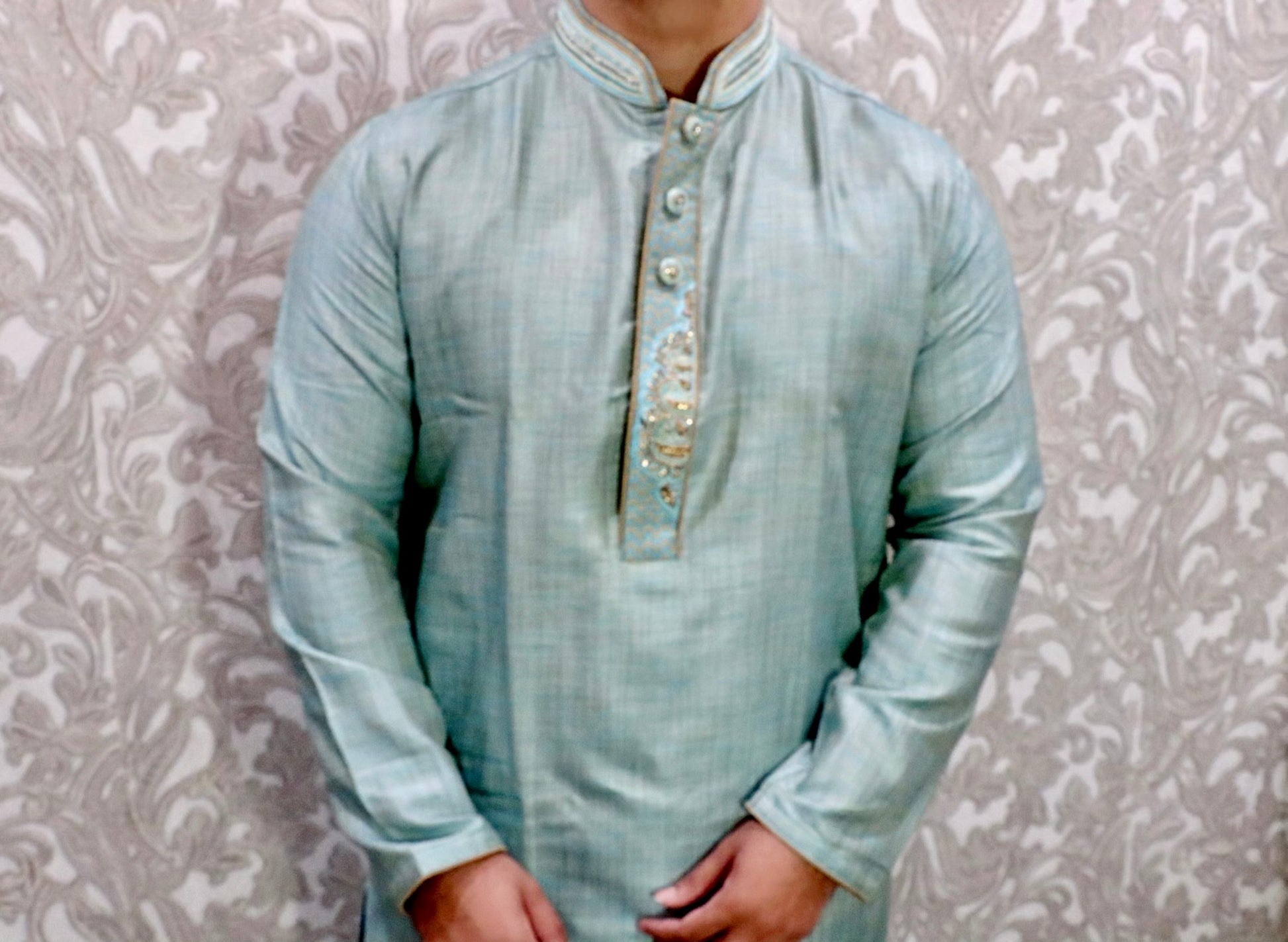 Light blue grey tone outwear kurta - Selina Habibti Attire