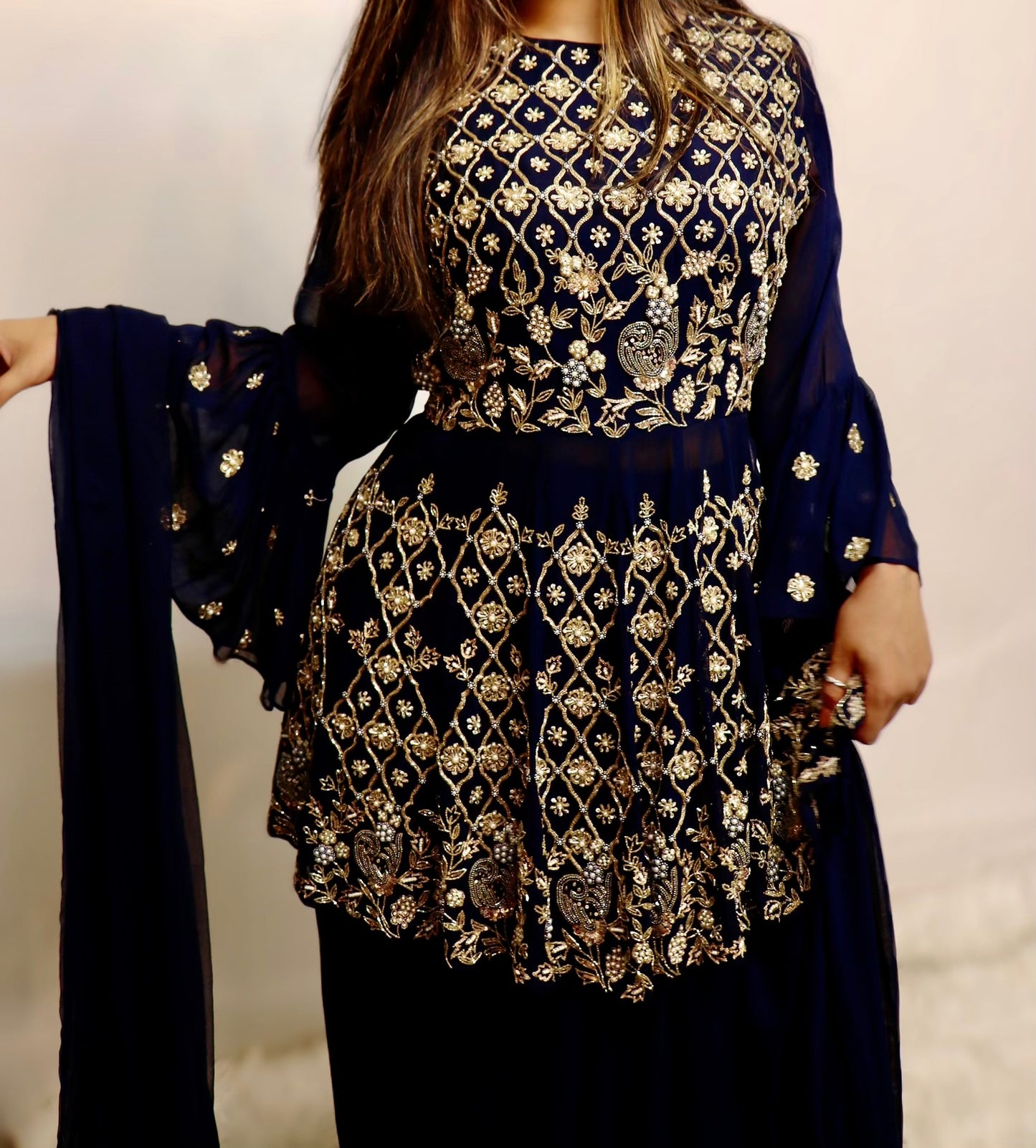 Short frock navy blue lehenga