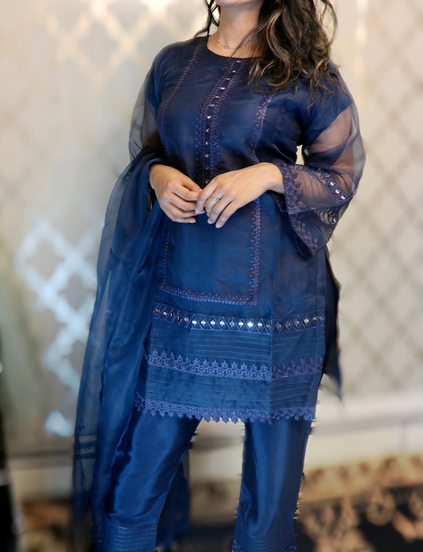 Navy blue organza formal wear