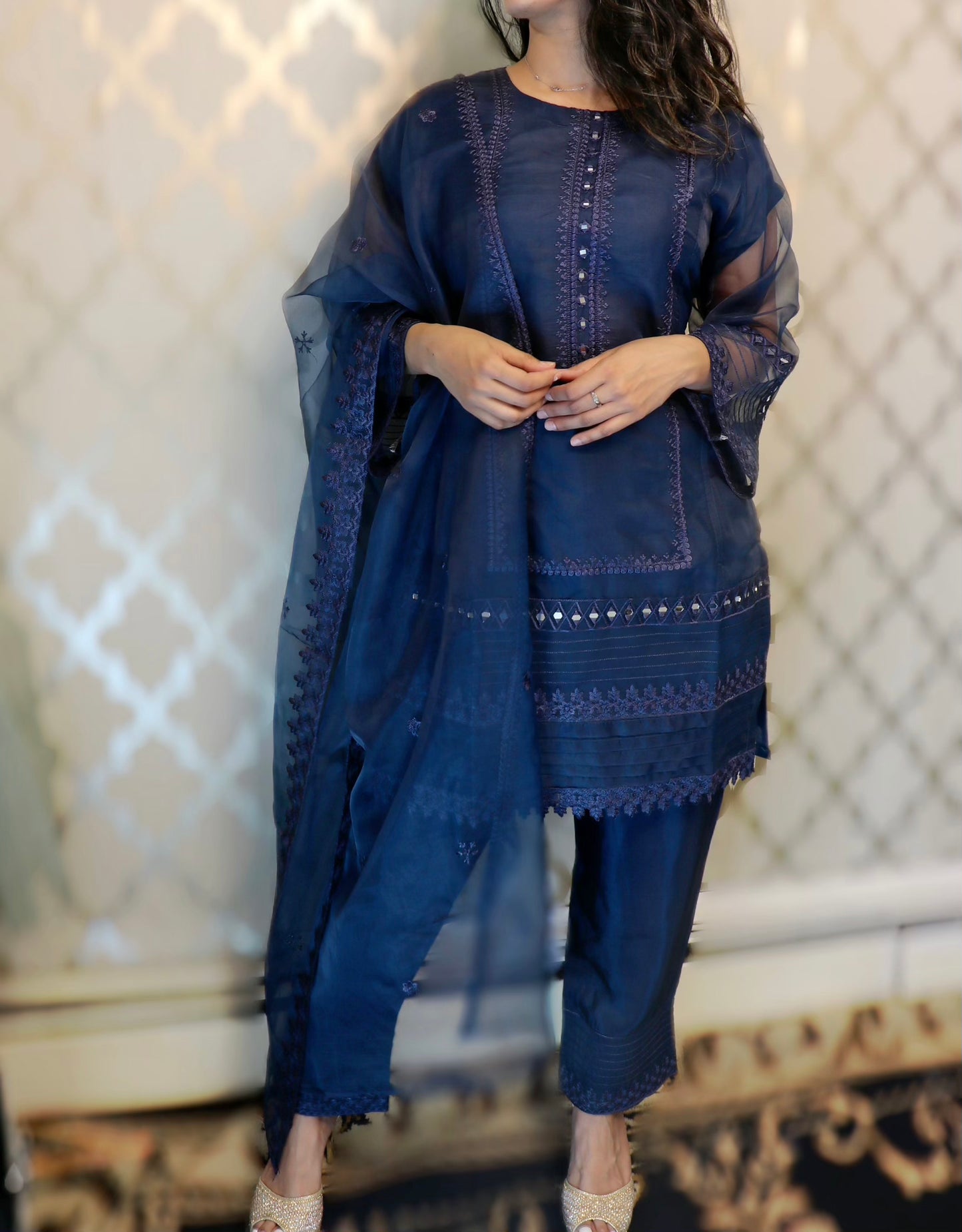 Navy blue organza formal wear