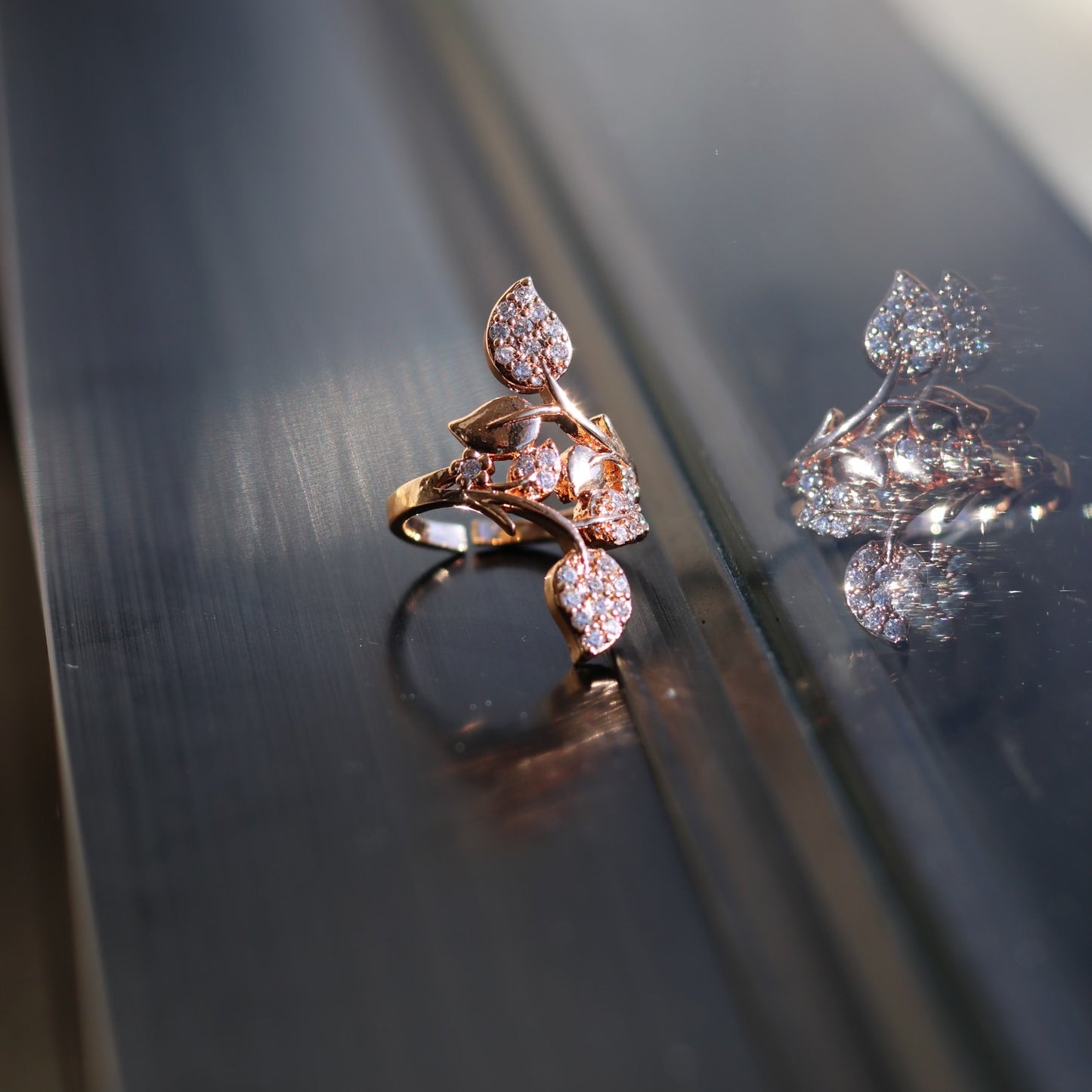 Leaf designs rose gold ring