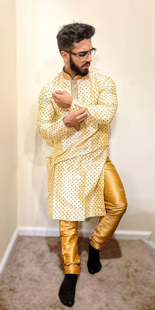 Off white gold printed kurta set
