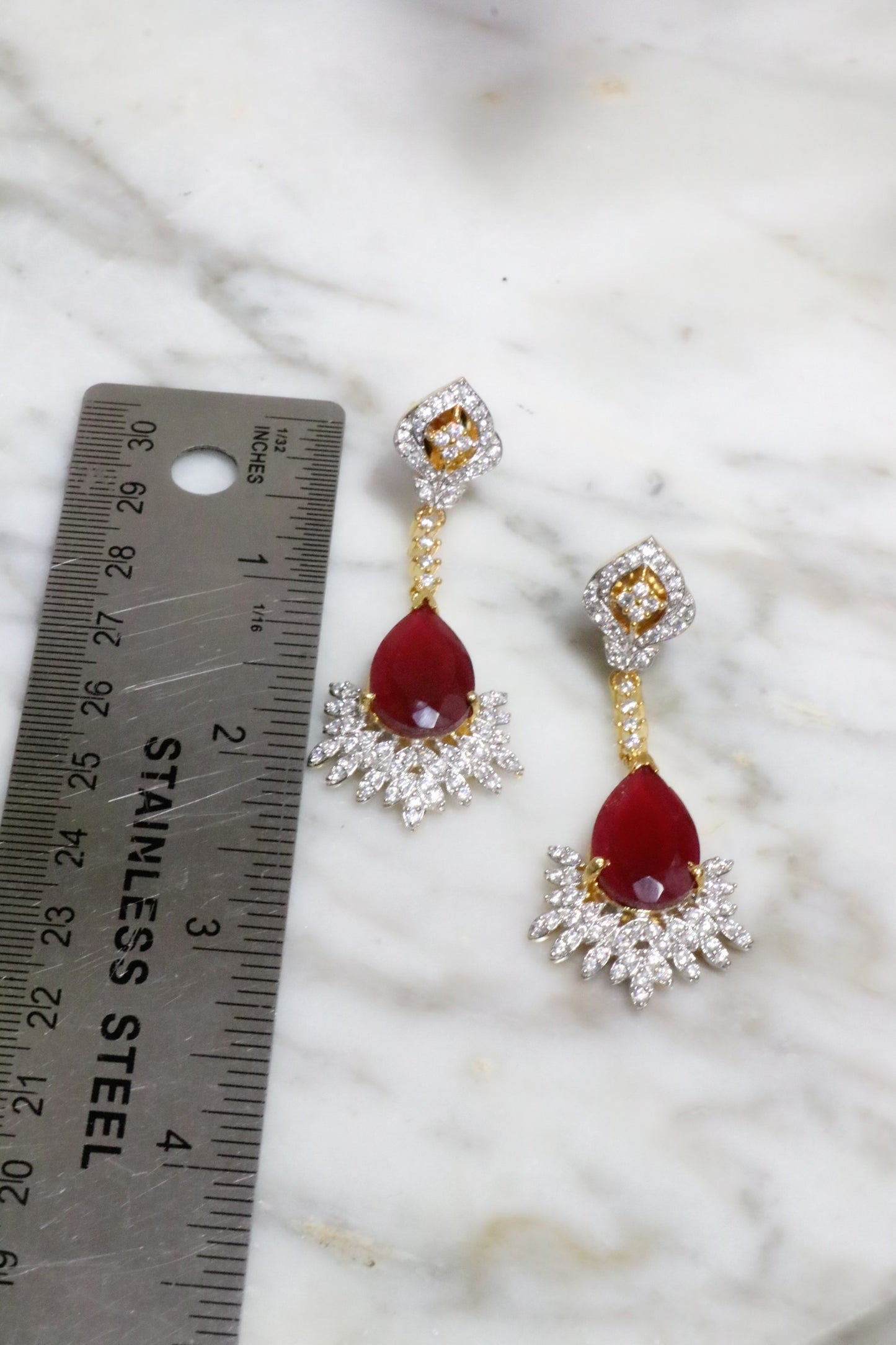 Red ruby diamond cut earrings - Selina Habibti Attire