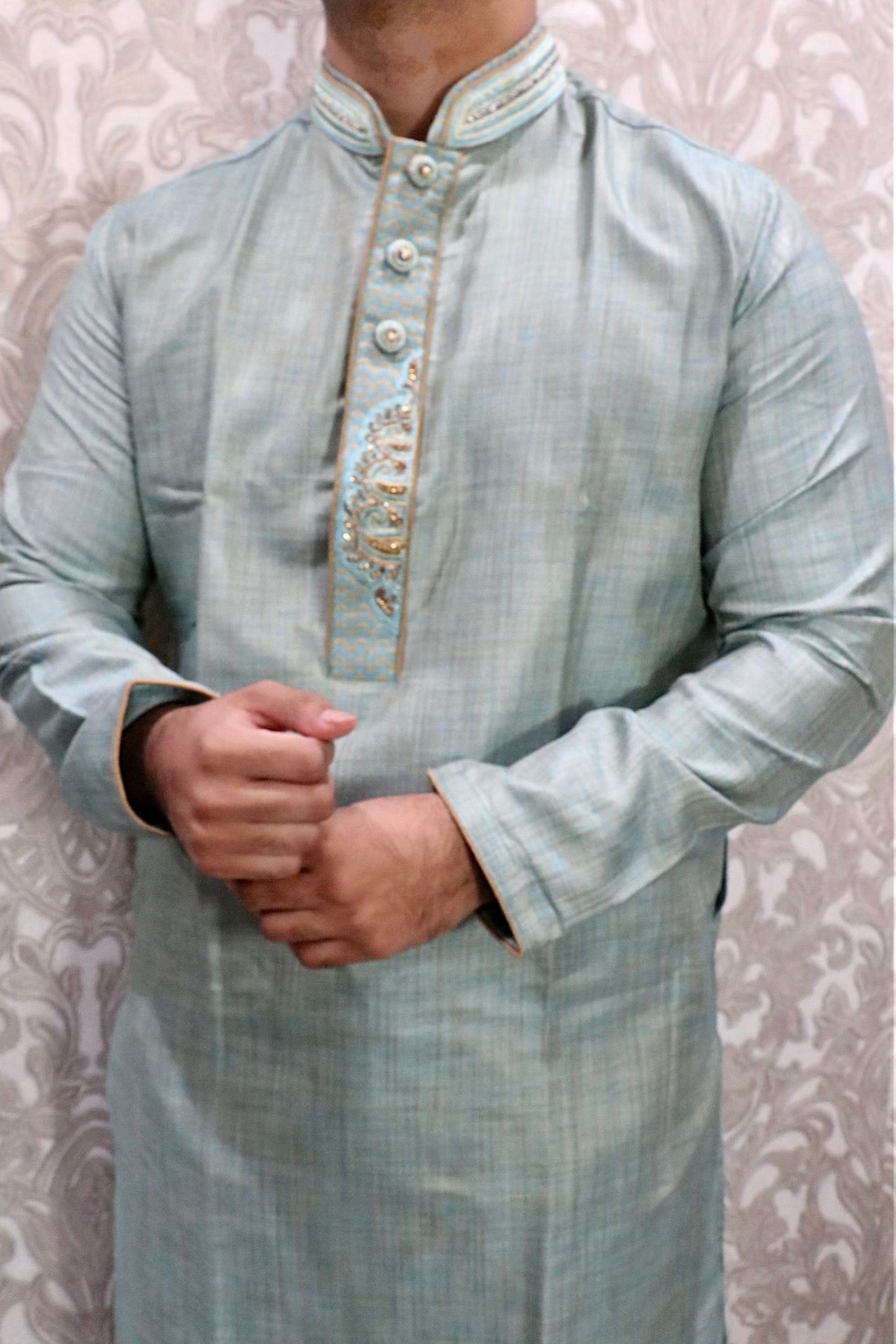 Light blue grey tone outwear kurta - Selina Habibti Attire