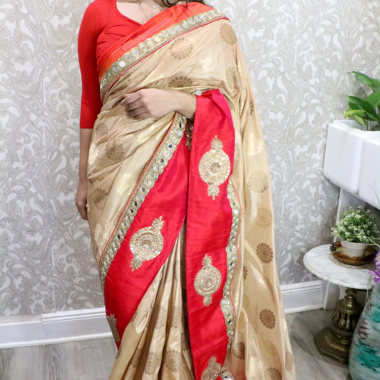Bridal two tone banarasi katan saree - Selina Habibti Attire