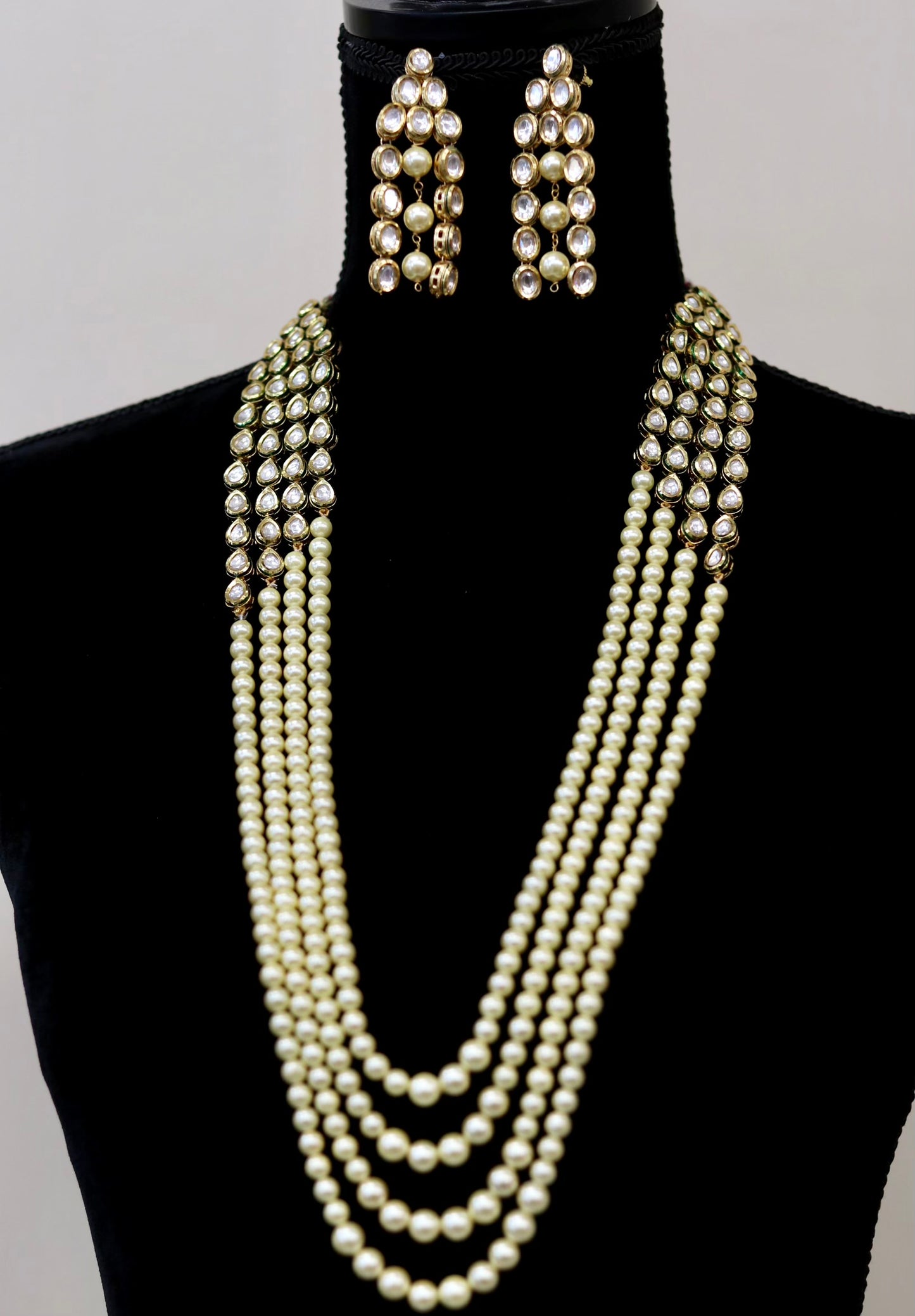 Bridal kundan pearl long necklace set