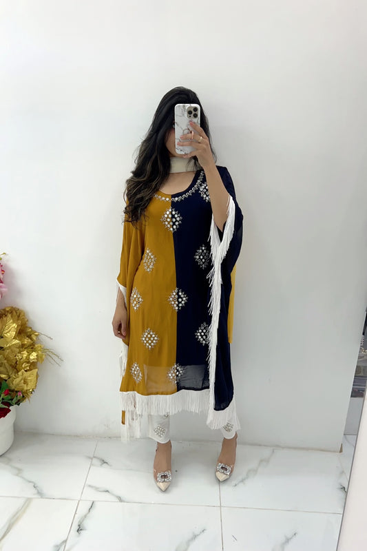 Half & half mirror kaftan three piece