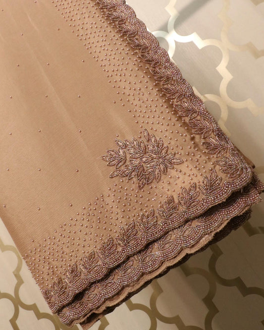 Crepe silk mocha nude saree
