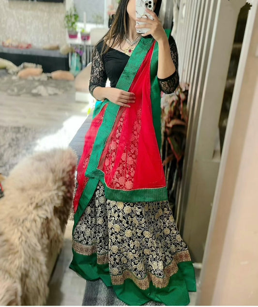 Lehenga black, green and red combo - Selina Habibti Attire