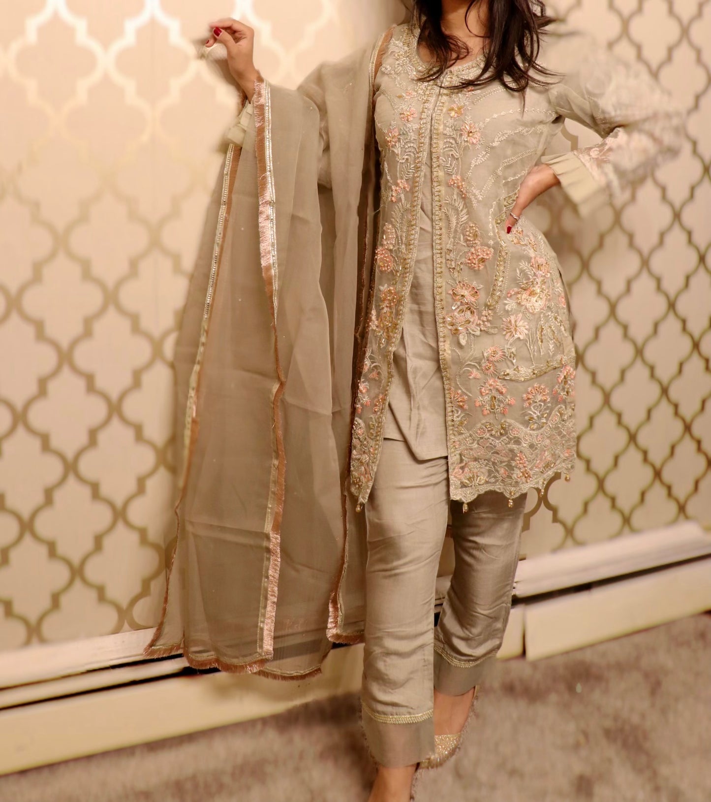 Jacket style organza formal suit