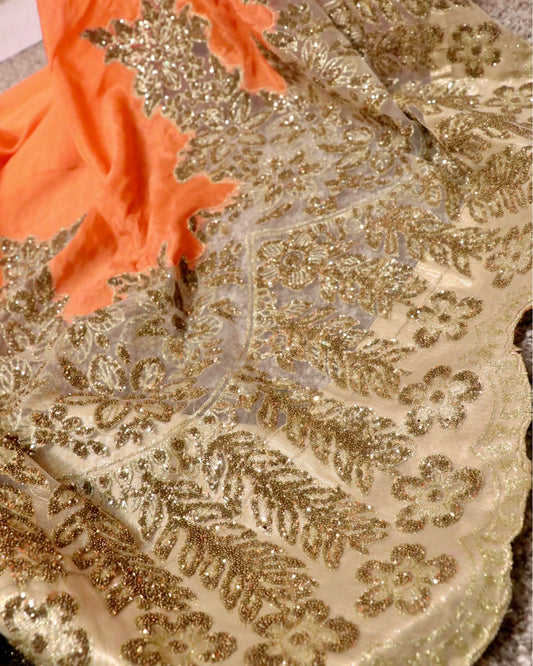 Rusty orange party wear saree