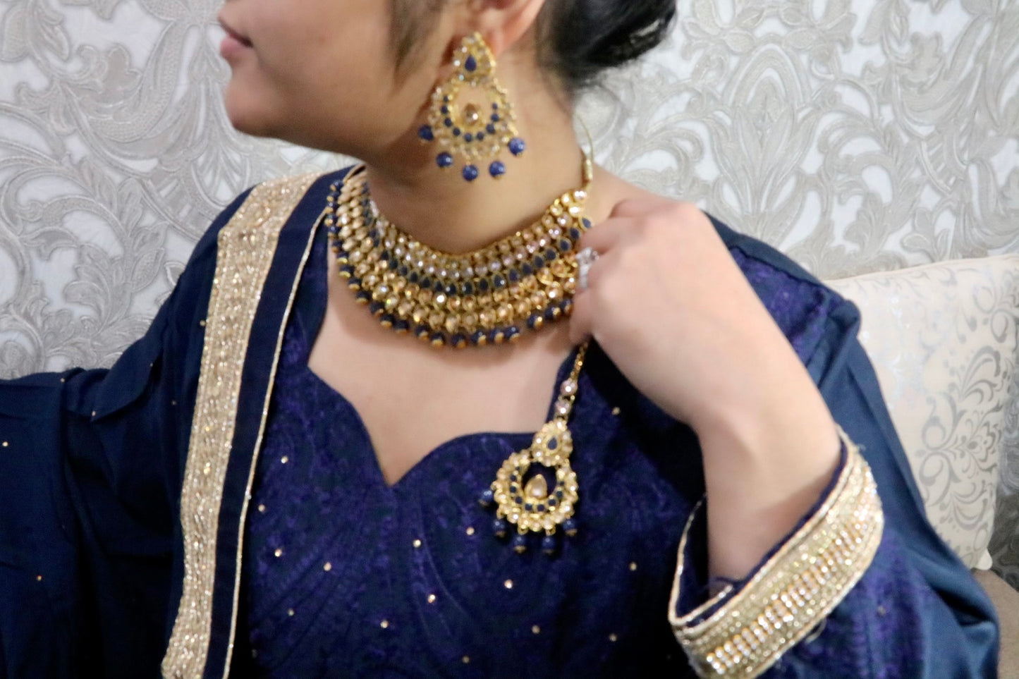 Navy blue bridal necklace set - Selina Habibti Attire