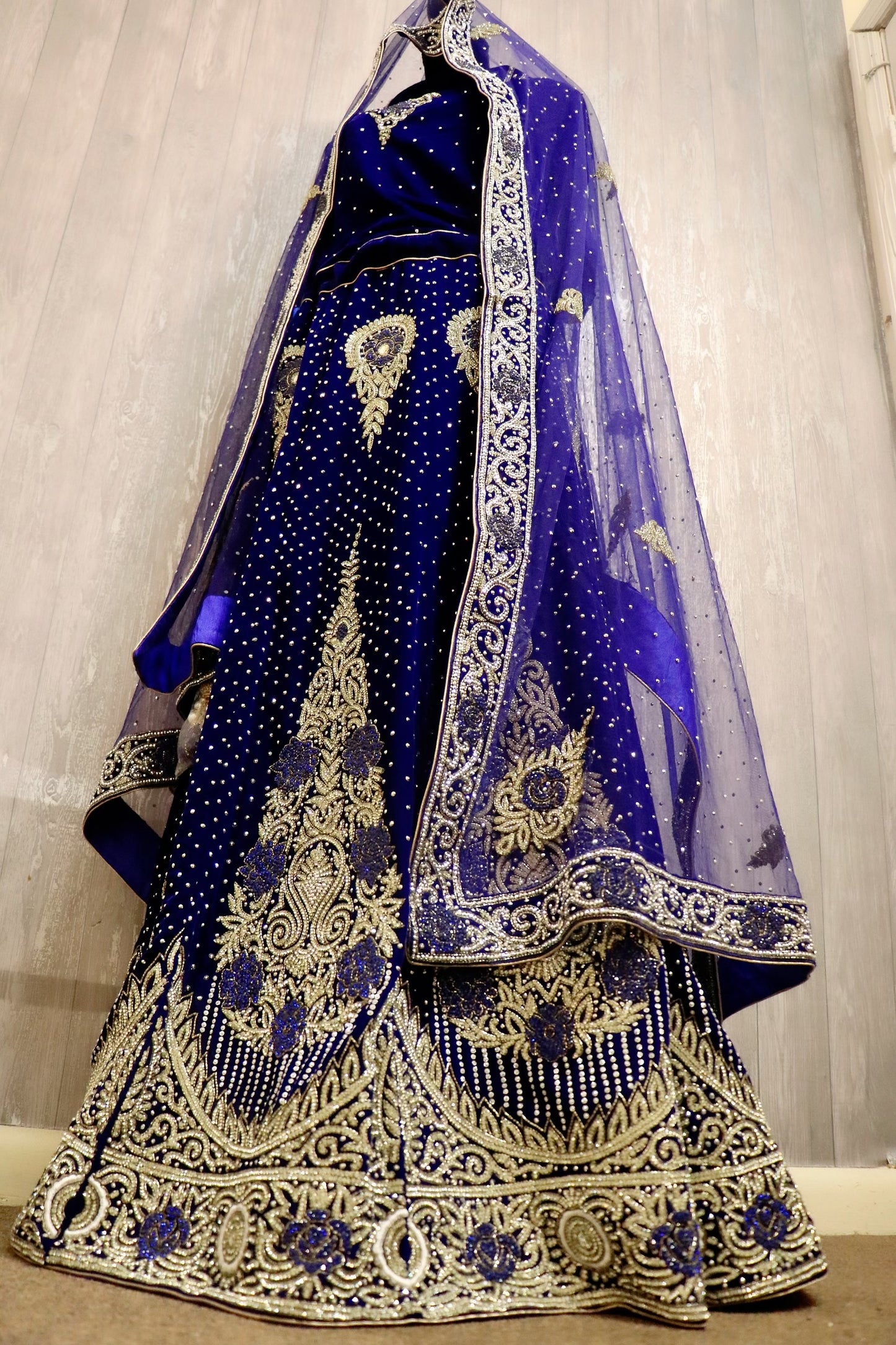 Royal blue velvet bridal lehenga - Selina Habibti Attire