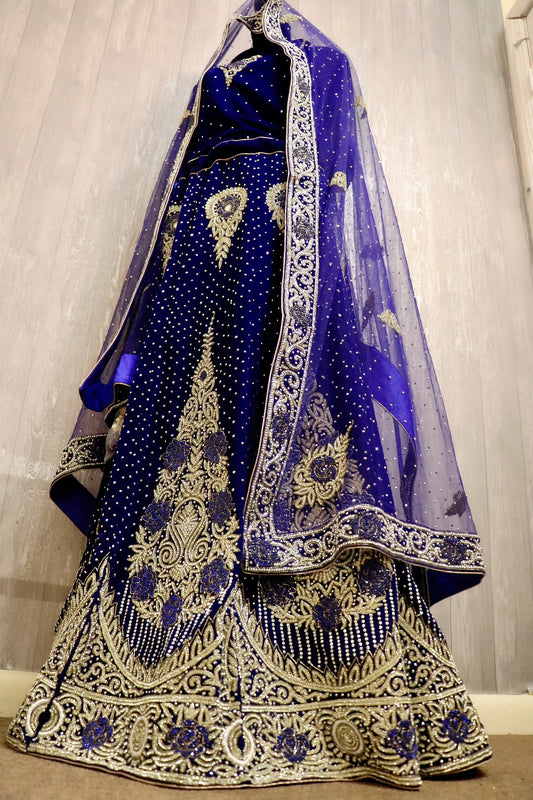 Royal blue velvet bridal lehenga - Selina Habibti Attire