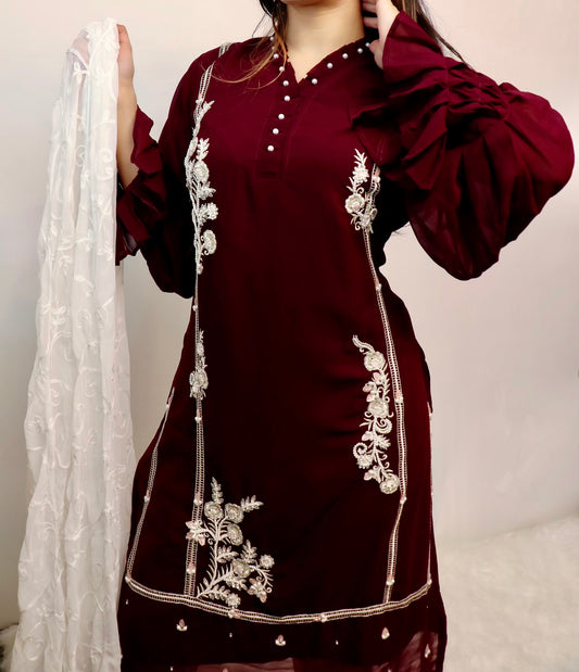 Maroon & white suit