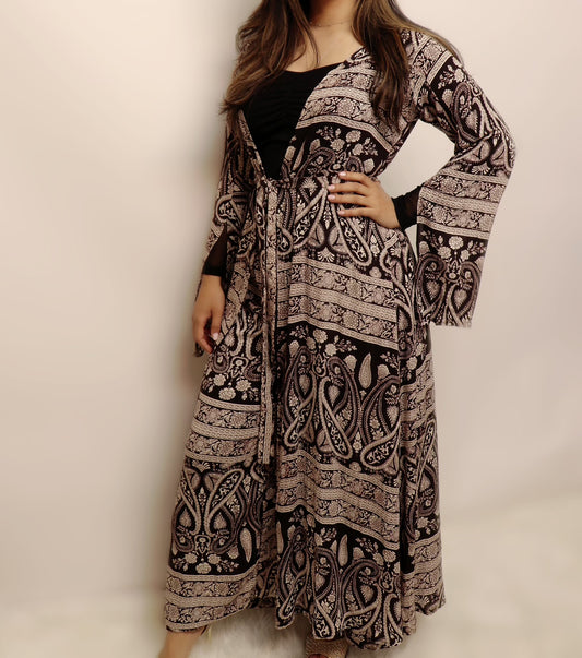 Pant duster set deep brown cream