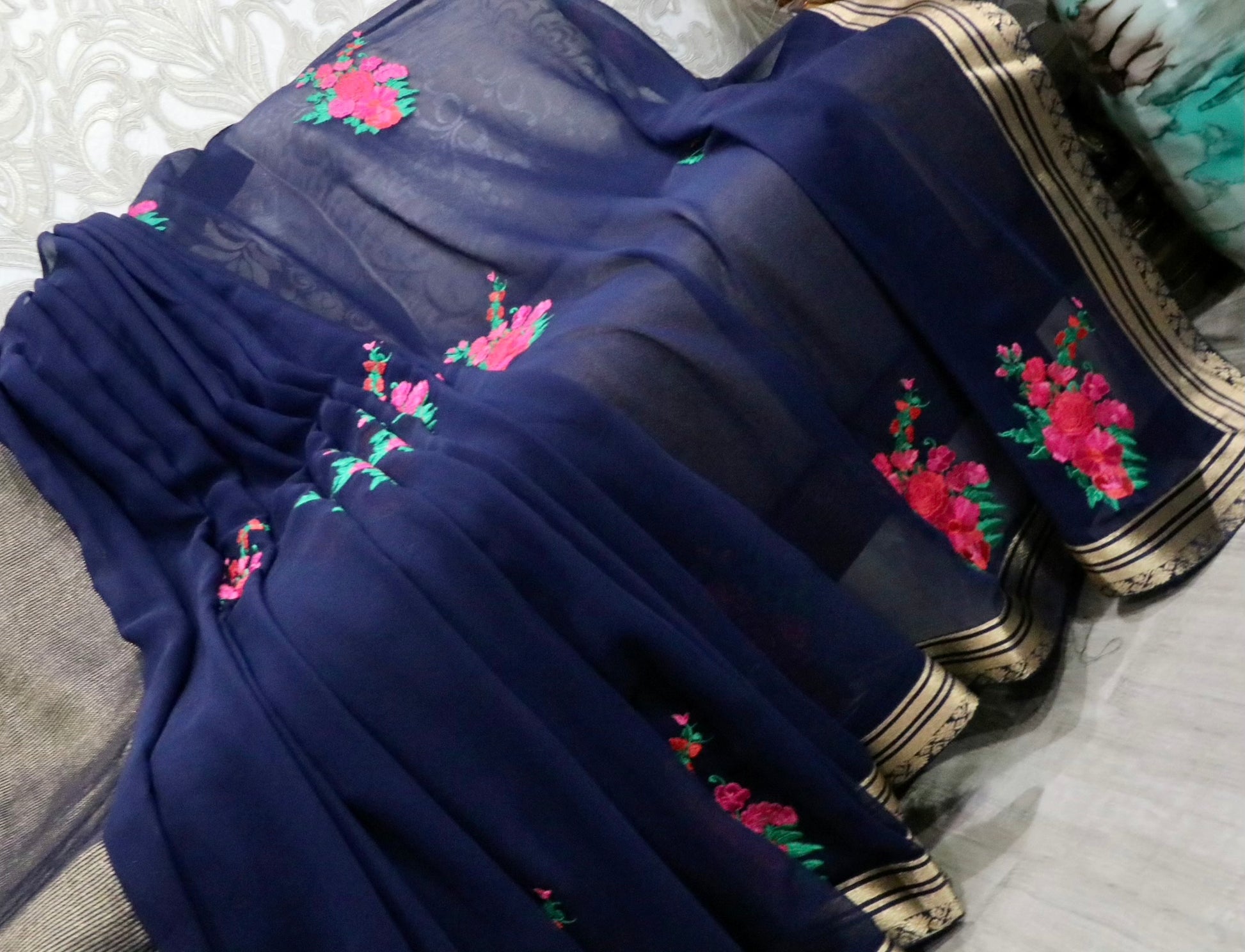 South georgette floral embroidery saree - Selina Habibti Attire