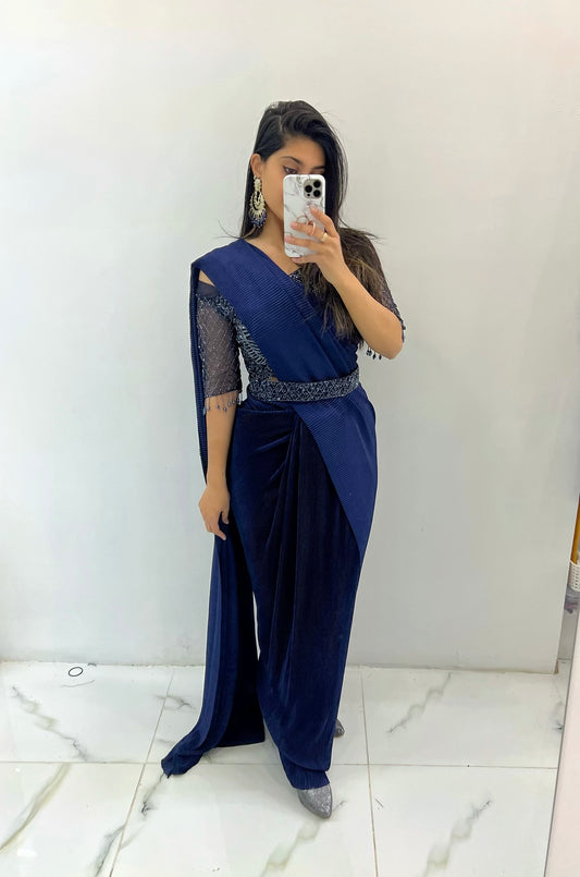 Navy blue ready silk saree
