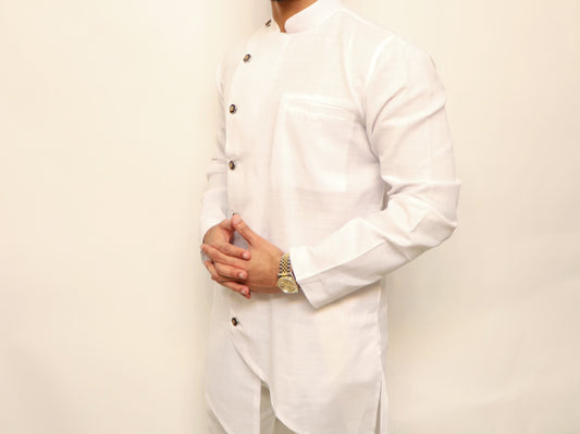 White side button classy kurta set