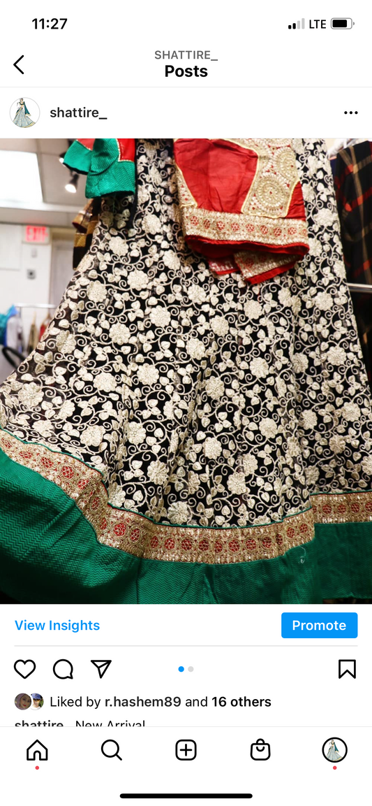 Lehenga black, green and red combo - Selina Habibti Attire