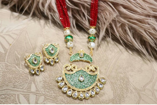 Kundan red and green mala set - Selina Habibti Attire
