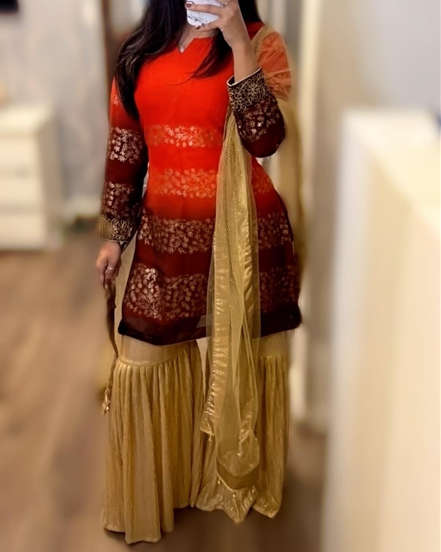 Light weight orange sharara suit