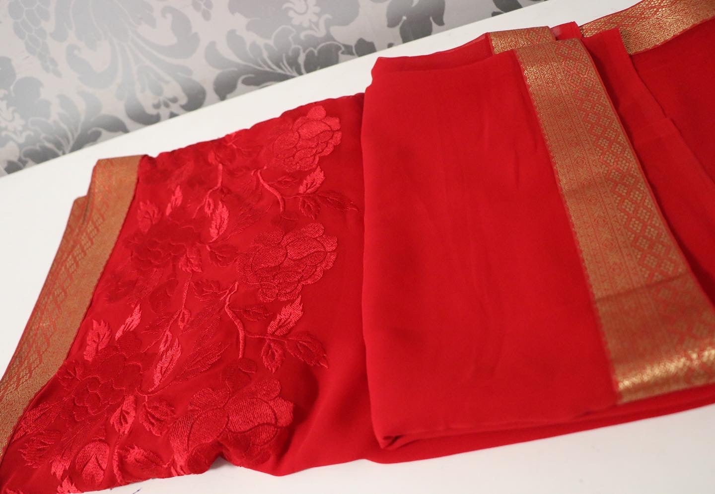 Red georgette south katan saree