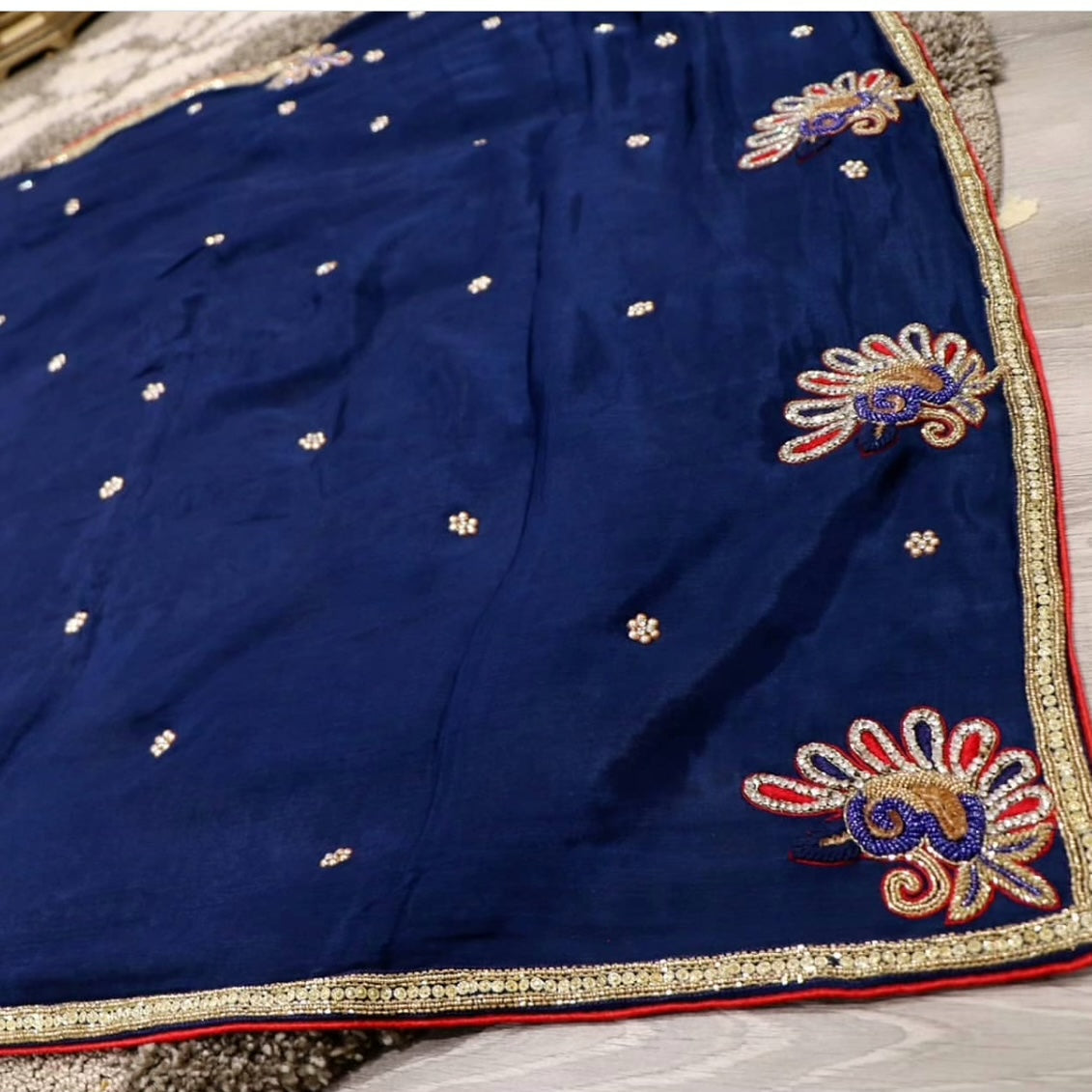 Light satin silk stone work party wear saree - Selina Habibti Attire