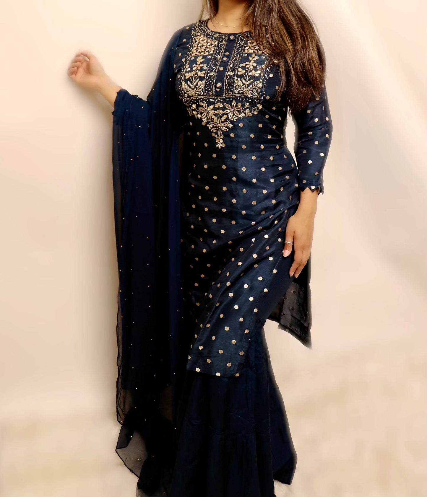 Dark blue banarasi sharara suit