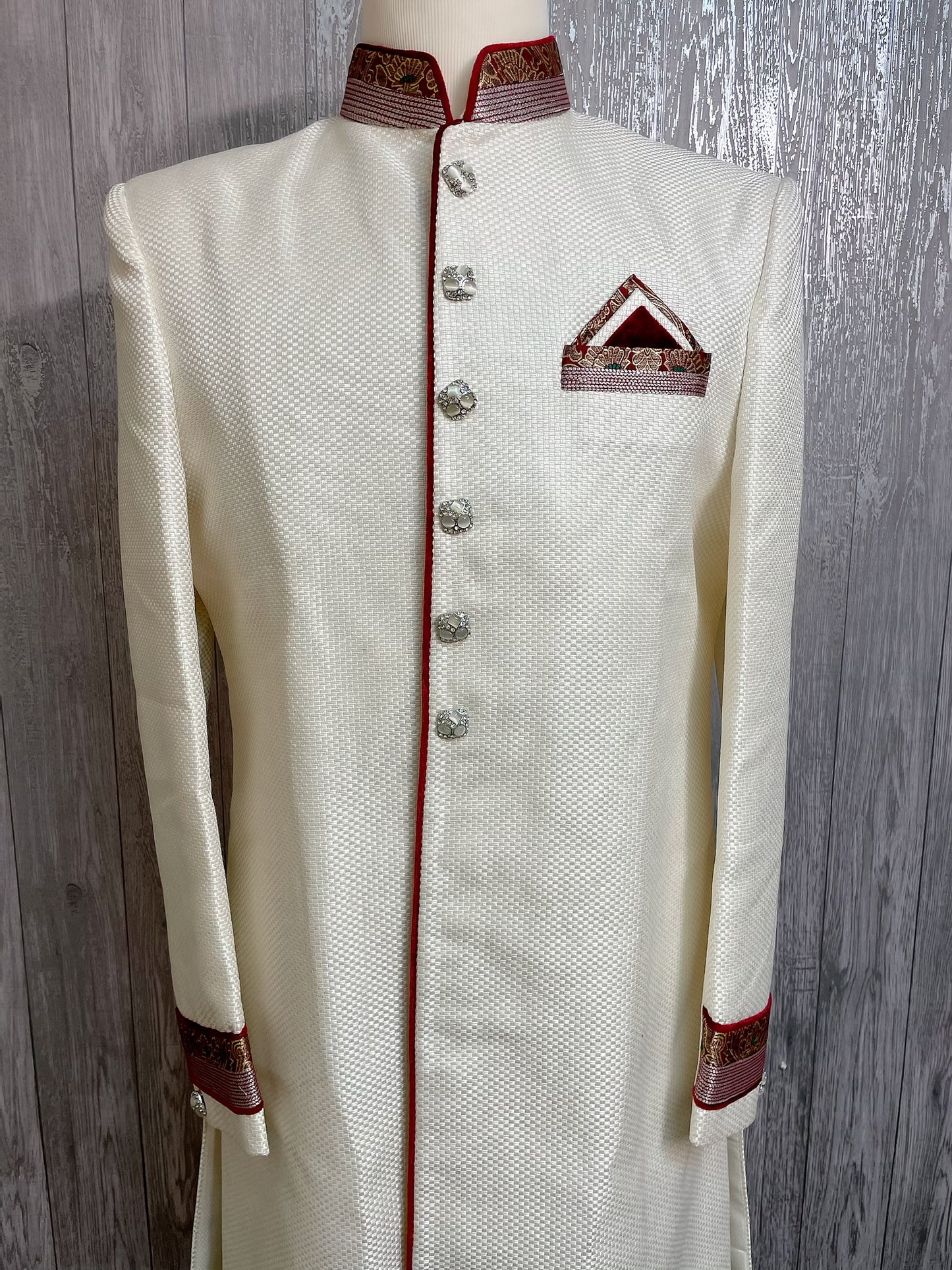 Classic white with red Sherwani - Selina Habibti Attire
