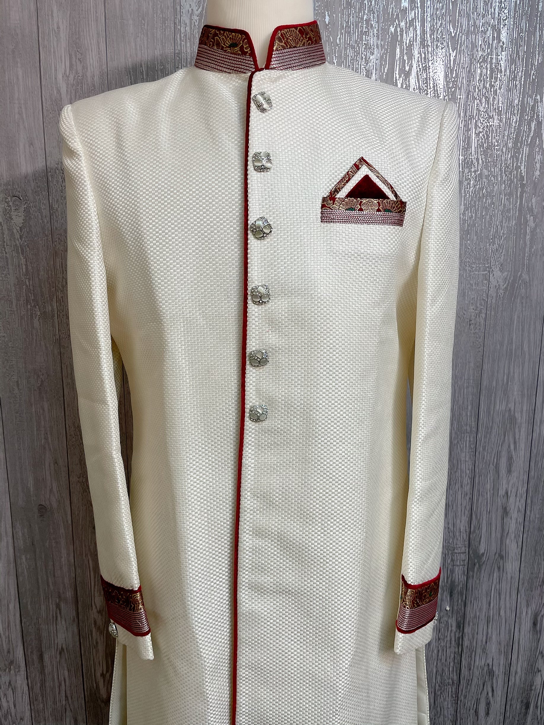 Classic white with red Sherwani - Selina Habibti Attire