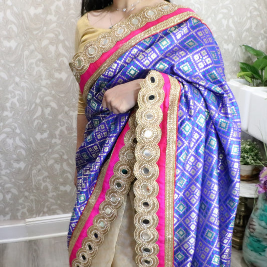 Bridal chunri banarasi katan print saree - Selina Habibti Attire