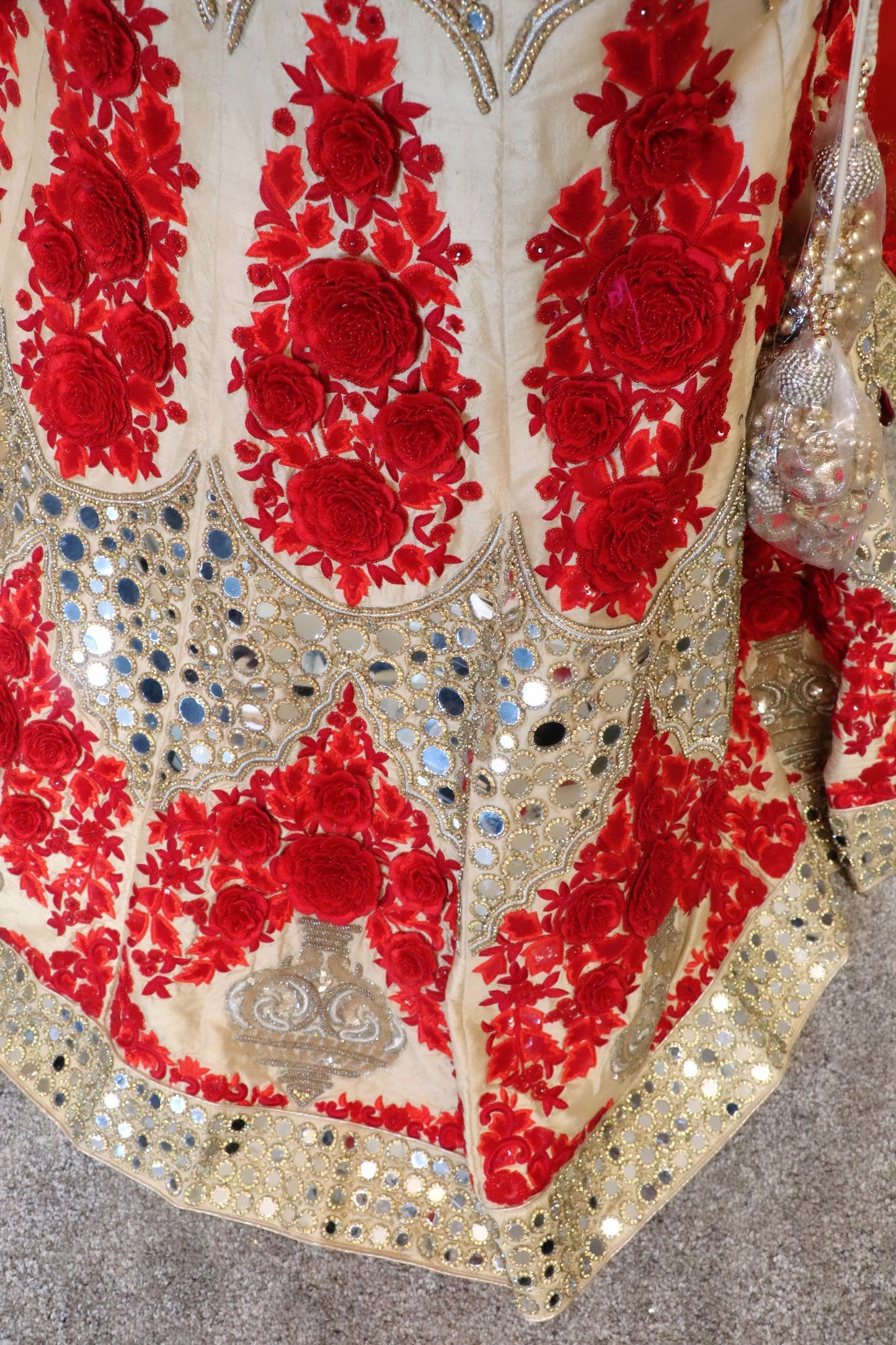 Heavy mirror and 3d bead work bridal lehenga