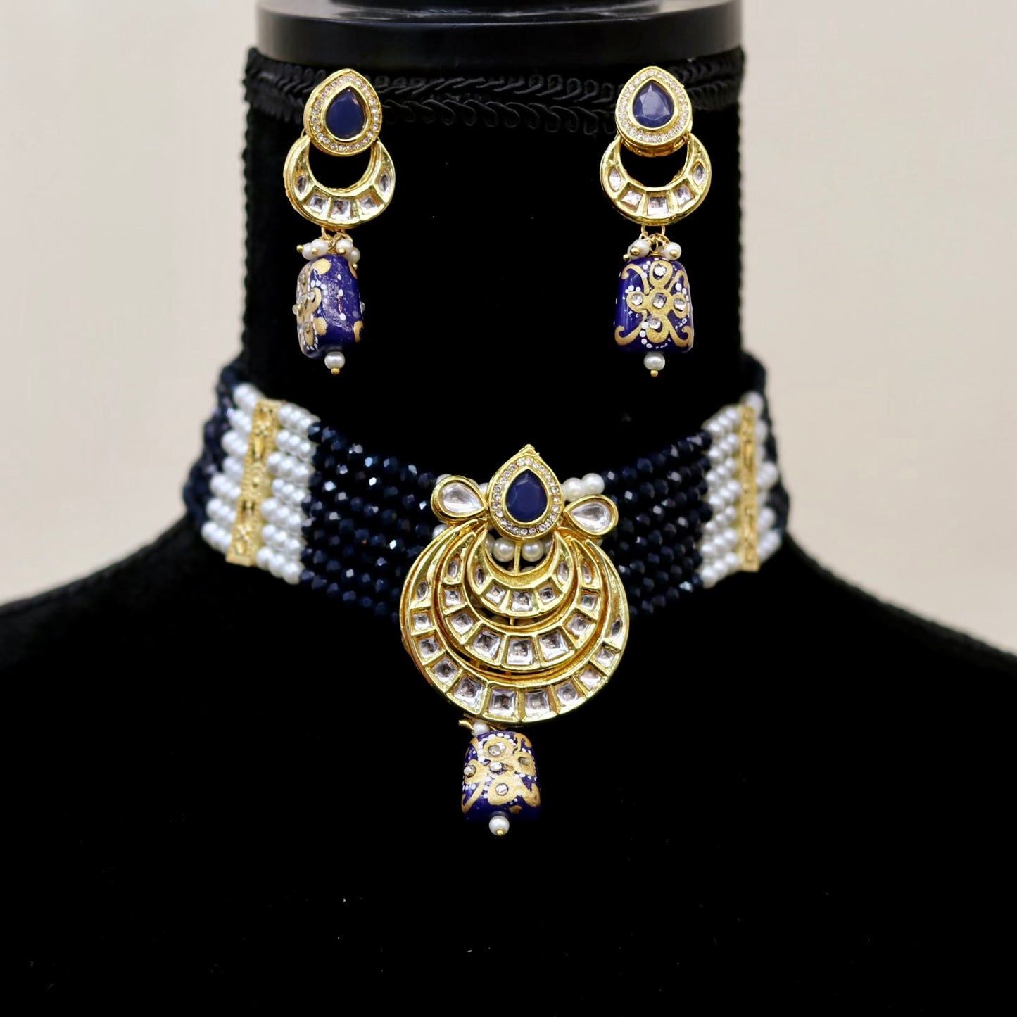 Navy blue kundan choker set