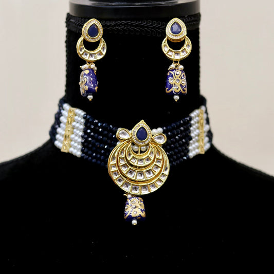 Navy blue kundan choker set