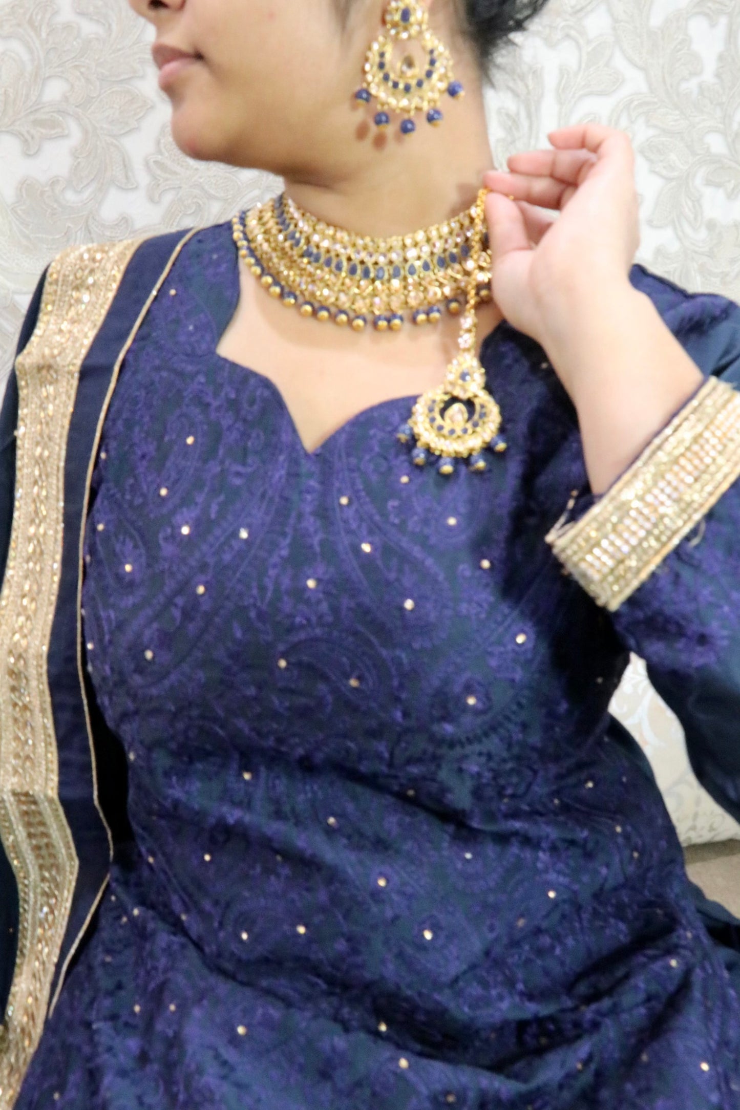 Navy blue bridal necklace set - Selina Habibti Attire