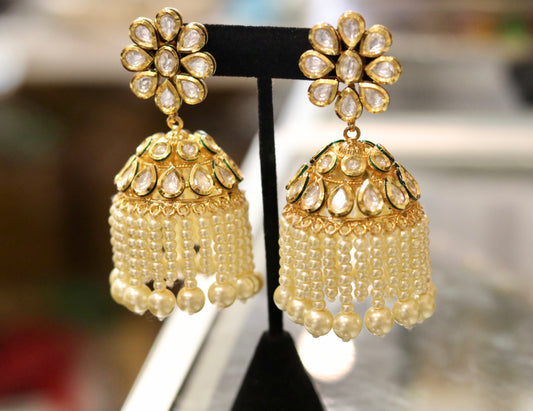 Kundan gold plated jumka with pearl work - Selina Habibti Attire