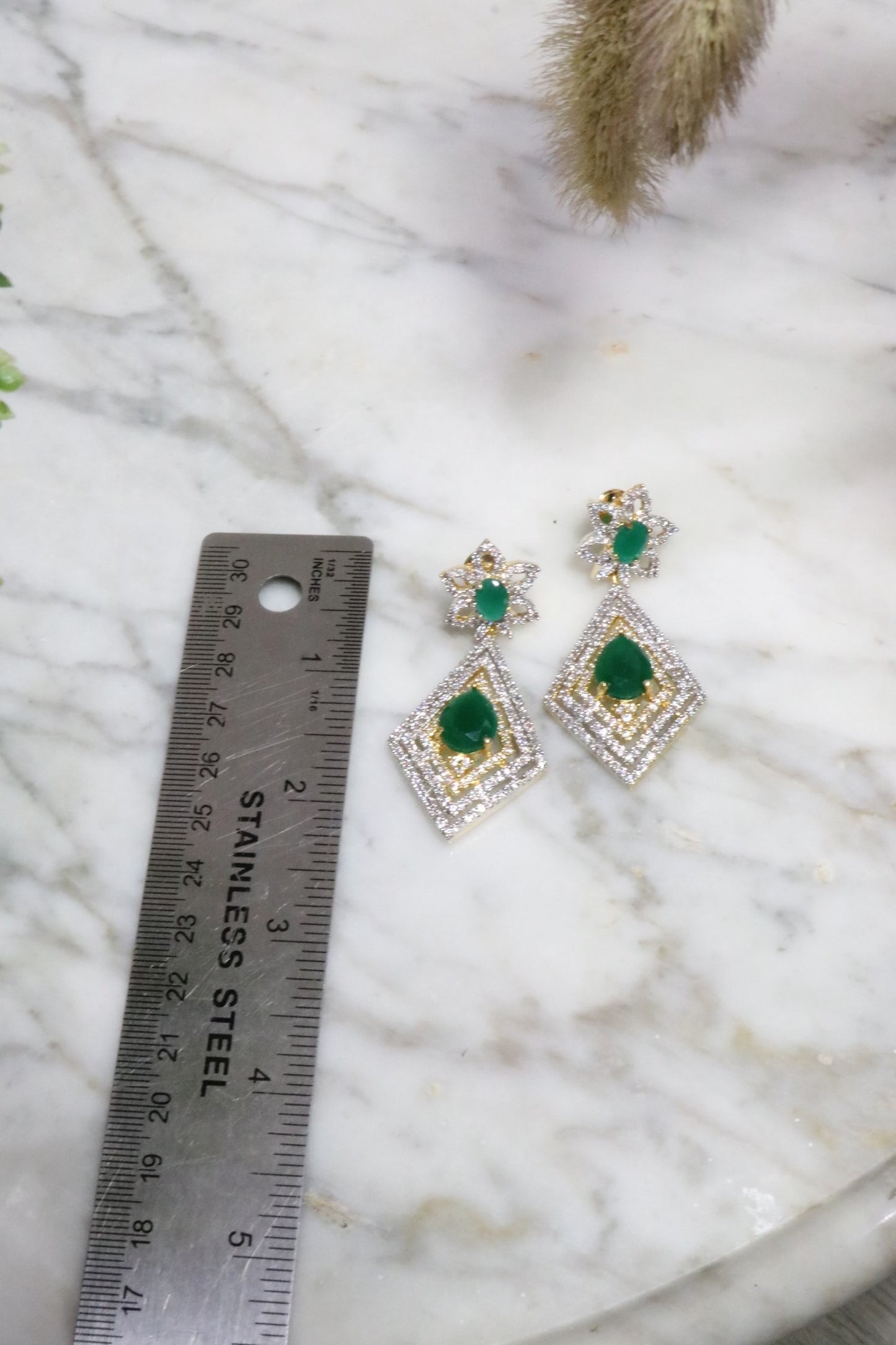 Emerald green AD earrings - Selina Habibti Attire