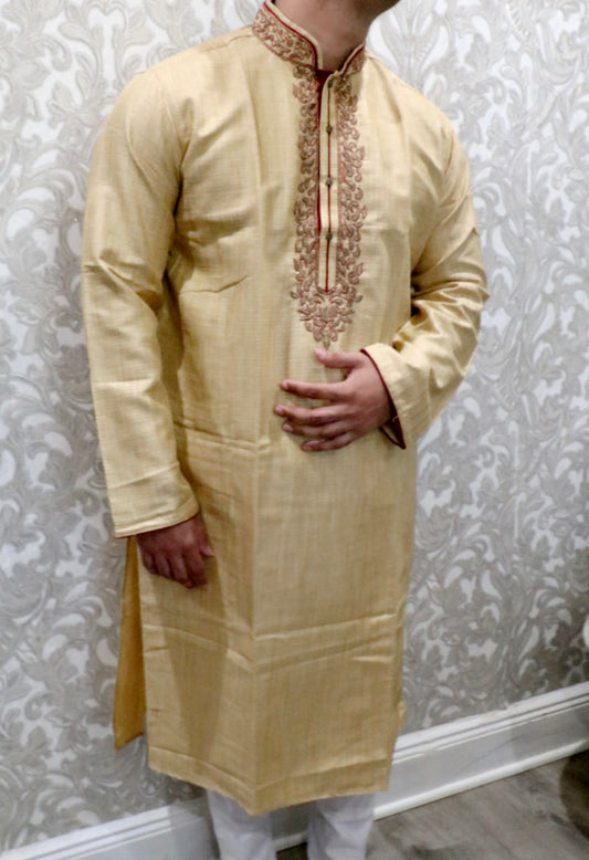 Fancy cream with maroon embroidery kurta - Selina Habibti Attire